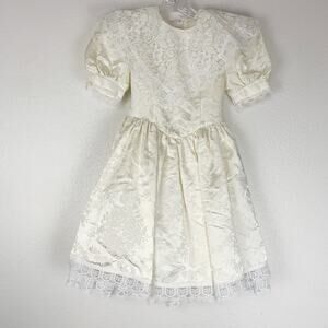 Vintage Gunne Sax‎ Jessica McClintock Dress Girls 8 Satin Ivory Cream Lace
